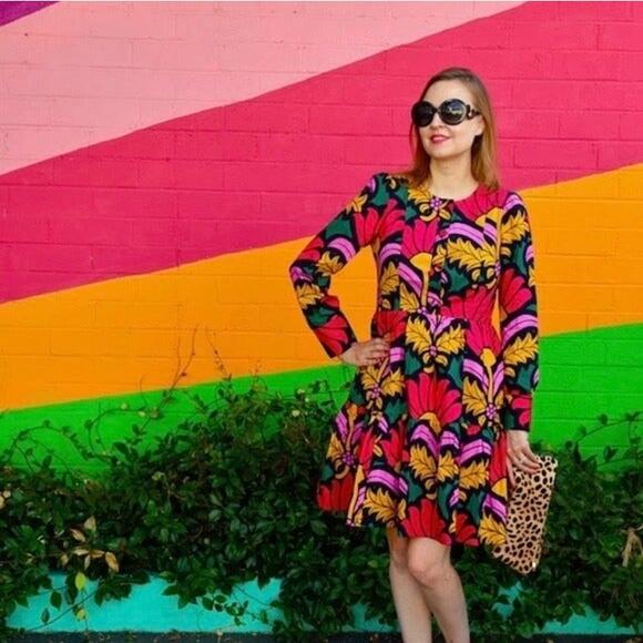 J Crew Floral Tiered Long Sleeve Dress Size US 2 Colorful Long Sleeve - Picture 2 of 15